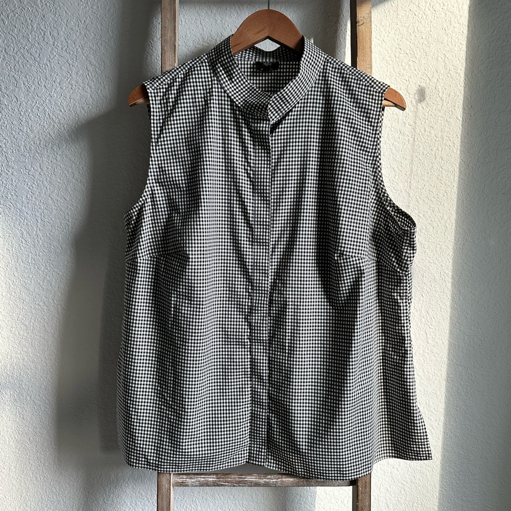 Talbots Black White Gingham Button Down Sleeveles… - image 1